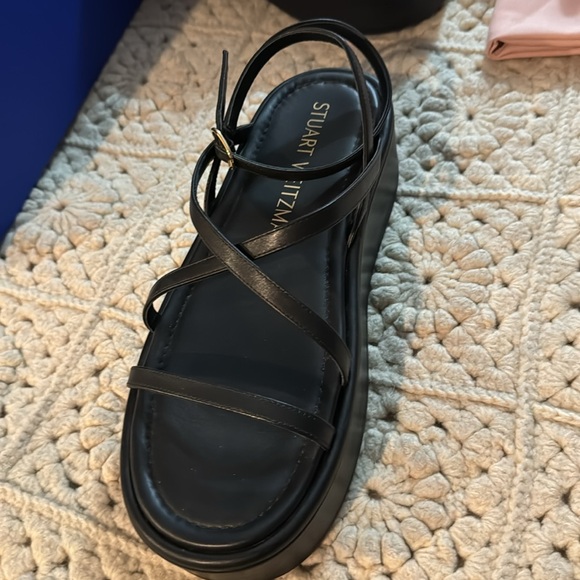 Stuart Weitzman Black Leather Strappy Flatform Sandals size 9.5 B - Picture 2 of 5